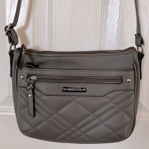 Rosetti Faux Leather Gray Quilted Pattern Crossbody Bag with Adjustable Strap
